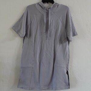 Athleta Short Sleeve Hoodie – Size XS, Light Gray, Relaxed Fit with Side Slits